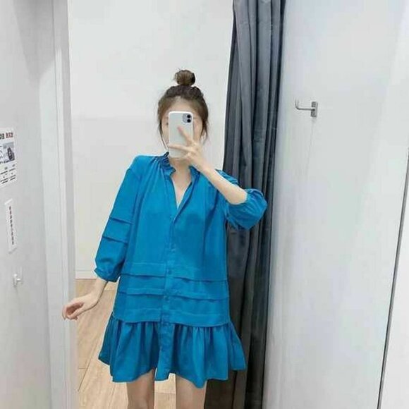 Zara Ruffle Mini Dress Duck Blue - Picture 5 of 10